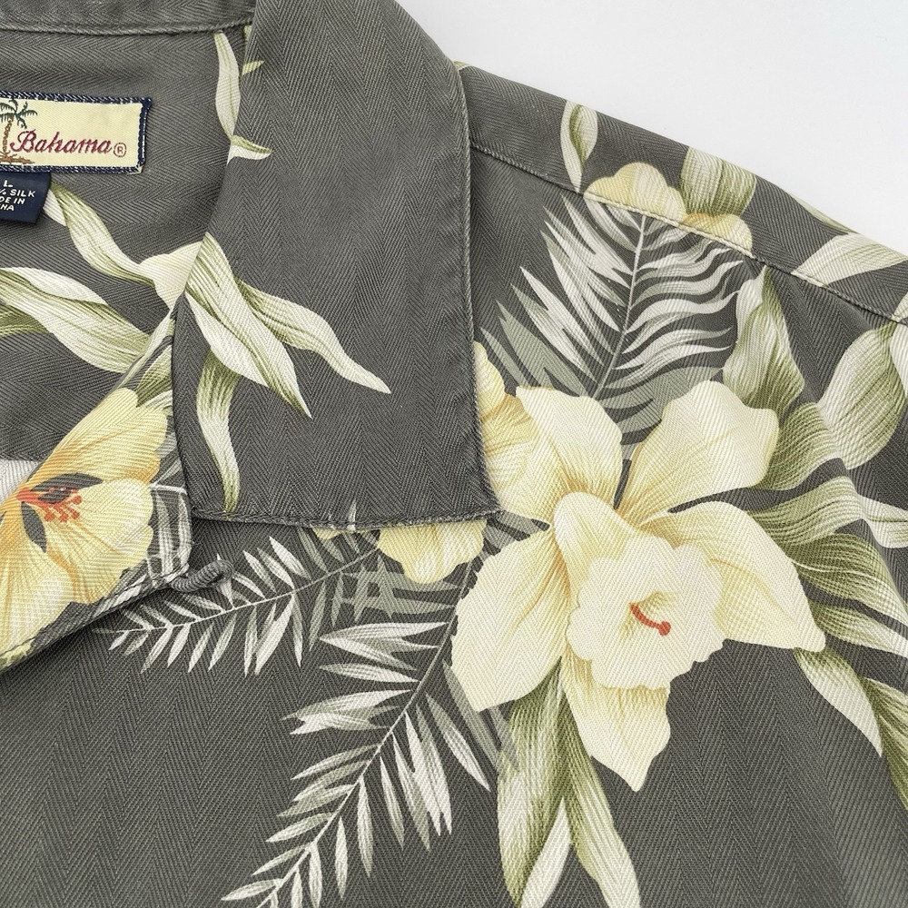 Tommy Bahama Mens Large Green Silk‎ Floral Shirt Short Sleeve Aloha Button Up